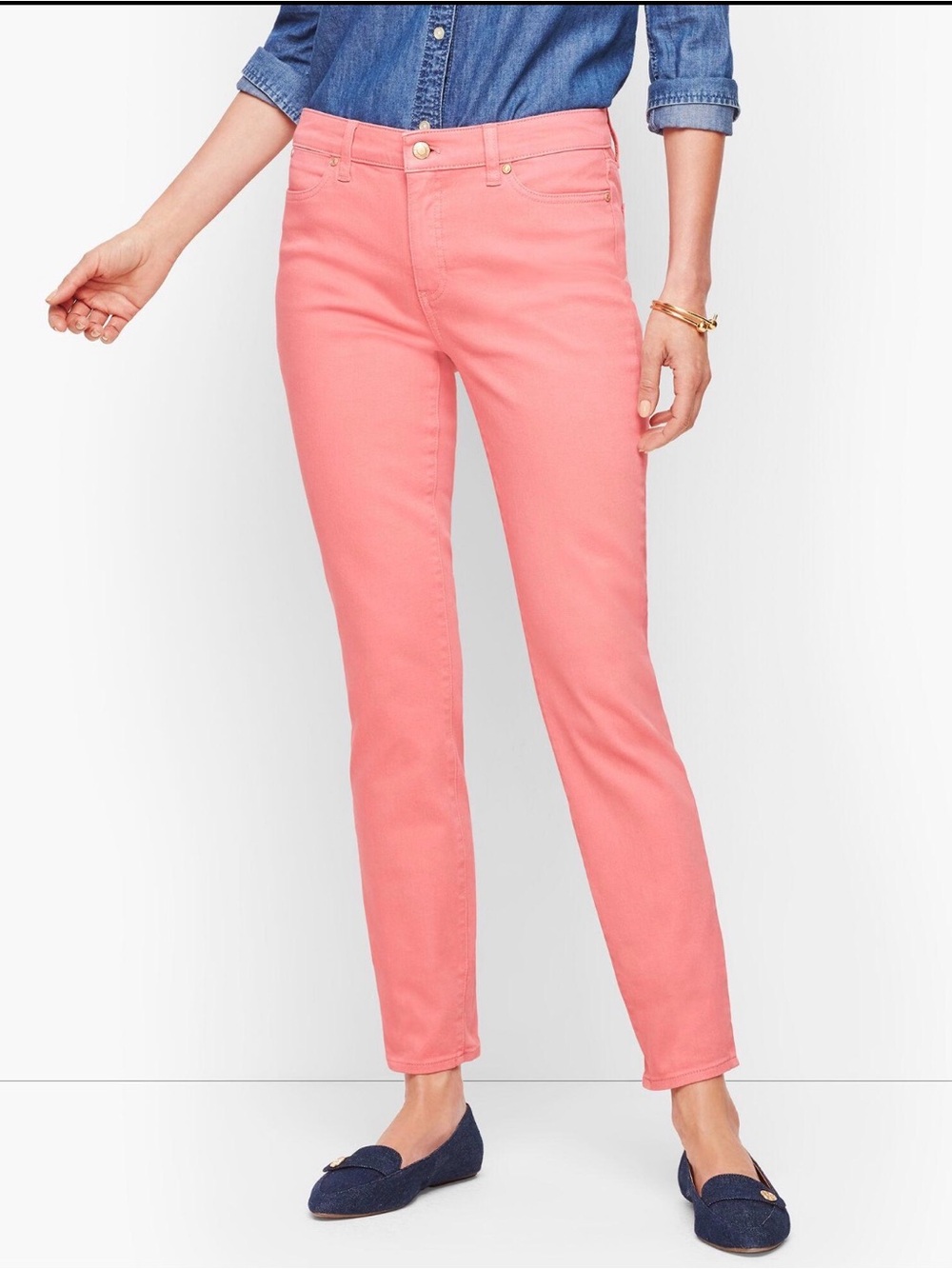 J.Jill Authentic Fit Slim Ankle Jeans 12 Tall Coral Pink Stretch Denim